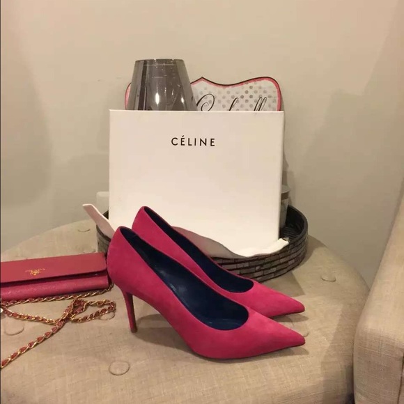 Celine rose pink suede pointed-toe pumps size 37 - Picture 4 of 4