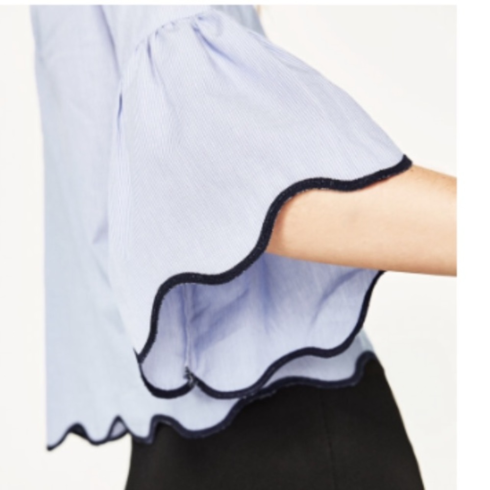 Zara Striped Top with Scalloped Sleeves