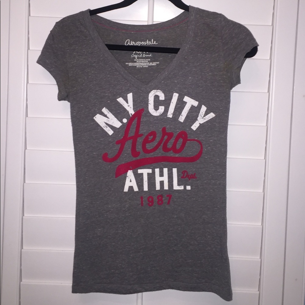 Gray v neck Aeropostale logo t shirt