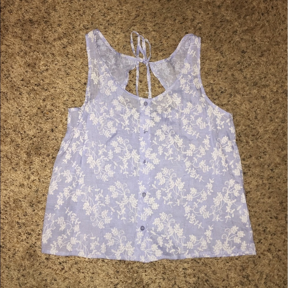 Blue floral button up tank