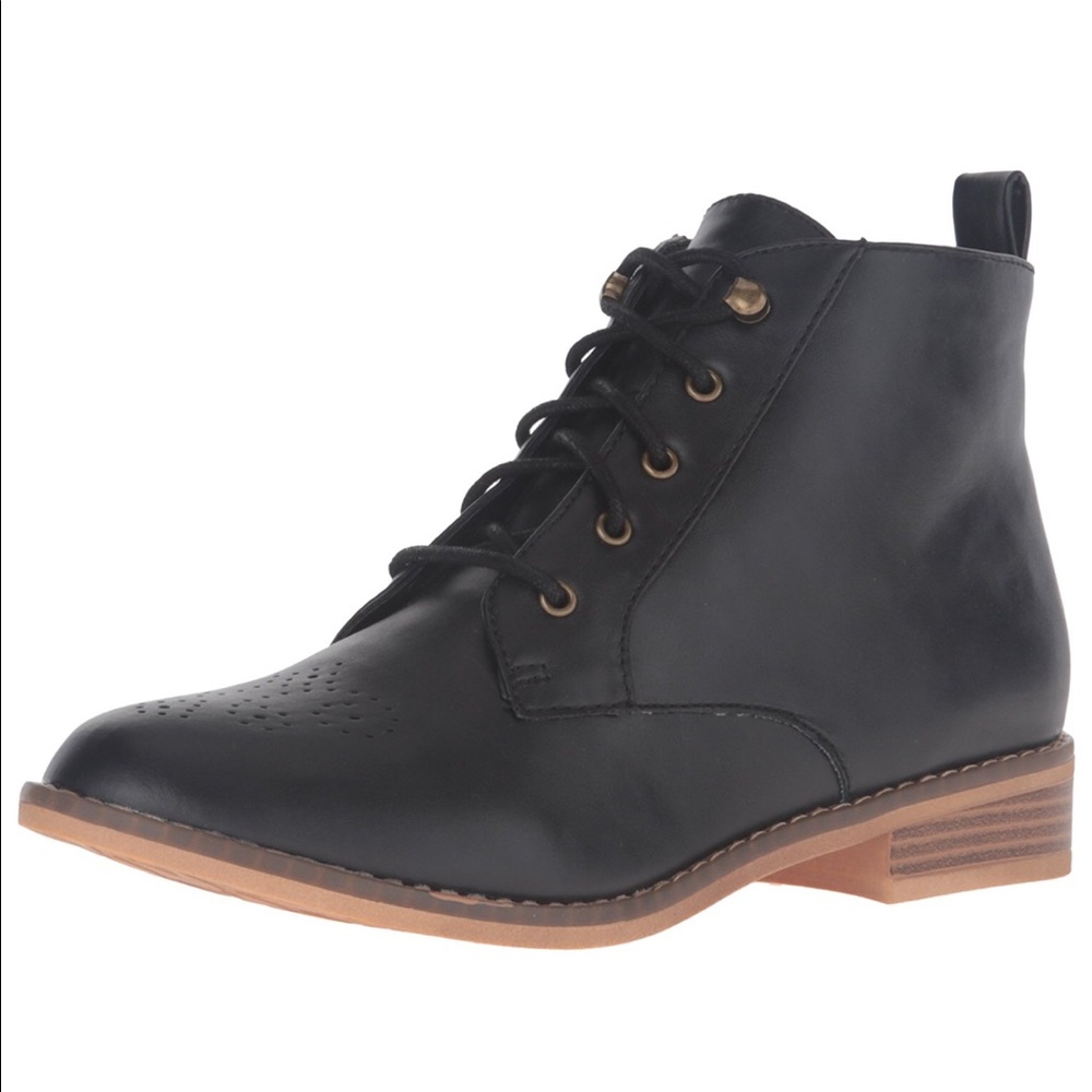 Front Detailed Black Moto Combat Boots - Picture 4 of 6