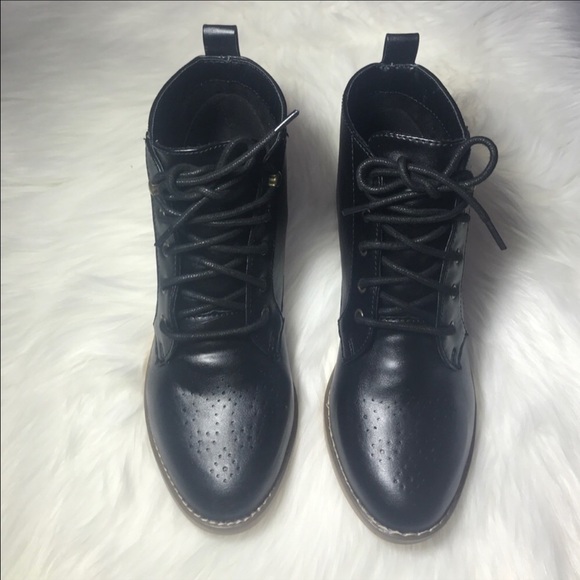 Front Detailed Black Moto Combat Boots - Picture 2 of 6