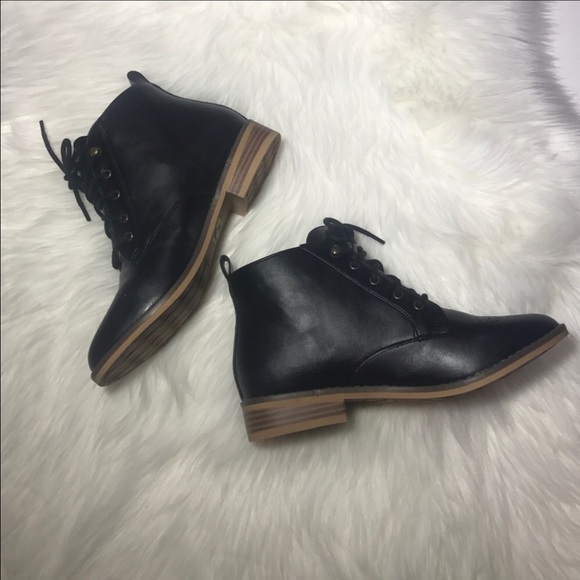 Front Detailed Black Moto Combat Boots - Picture 3 of 6