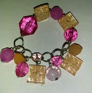 Child's xs pink chunky beaded bracelet slip on 6"