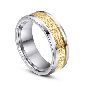Gold Silver Tungsten Stainless Steel Dragon 8mm Band Celtic Tribal Carbon Fiber