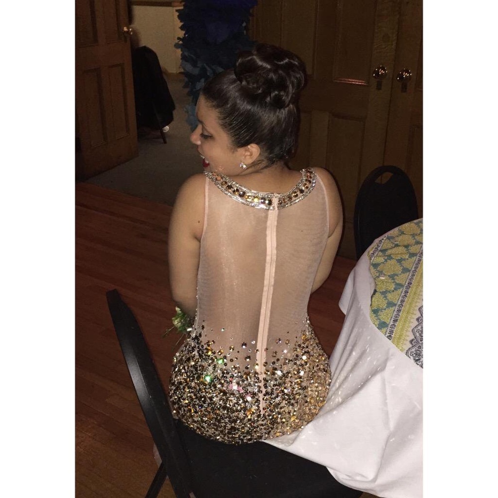 Gold sequenced prom dress