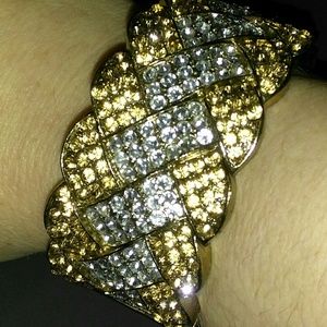 Wide cuff chunky Bangle bracelet gold rhinestones