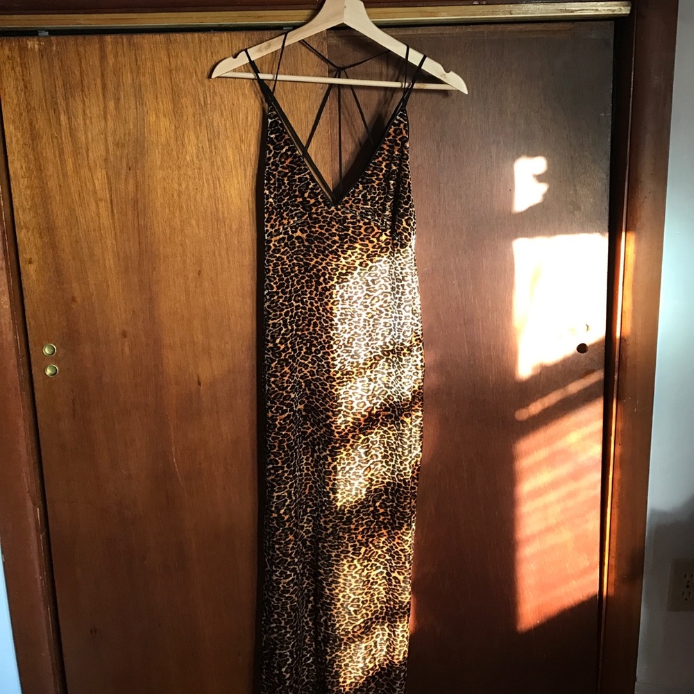 UO leopard print velvet maxi dress.
