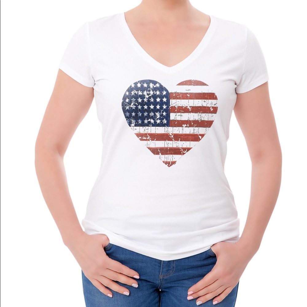 America Heart - Woman's V-Neck T-Shirt BRAND NEW