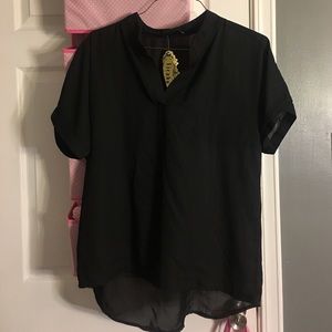 High/low Black Chiffon Blouse