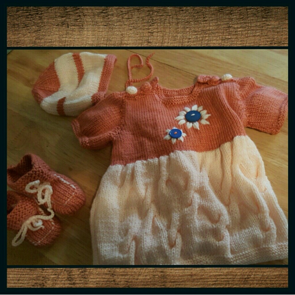 Handmade baby Outfit.  All knitted.