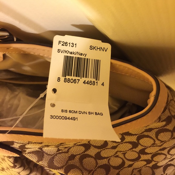 Coach khaki and navy/yellow striped shoulder bag. - Picture 4 of 4