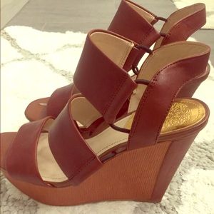 Vince Camuto brown tan wedge sandals.