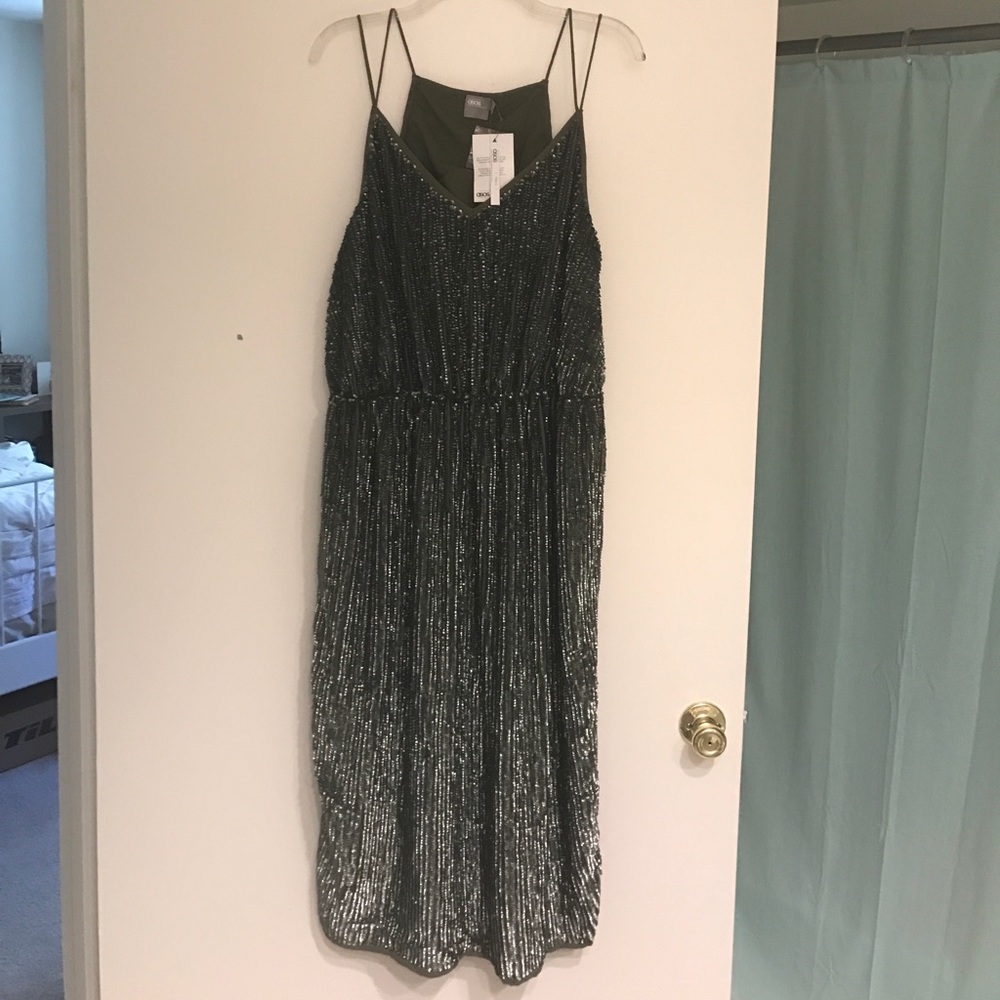 ASOS Size 14 Tall Green Sequins Dress (NOT WORN)