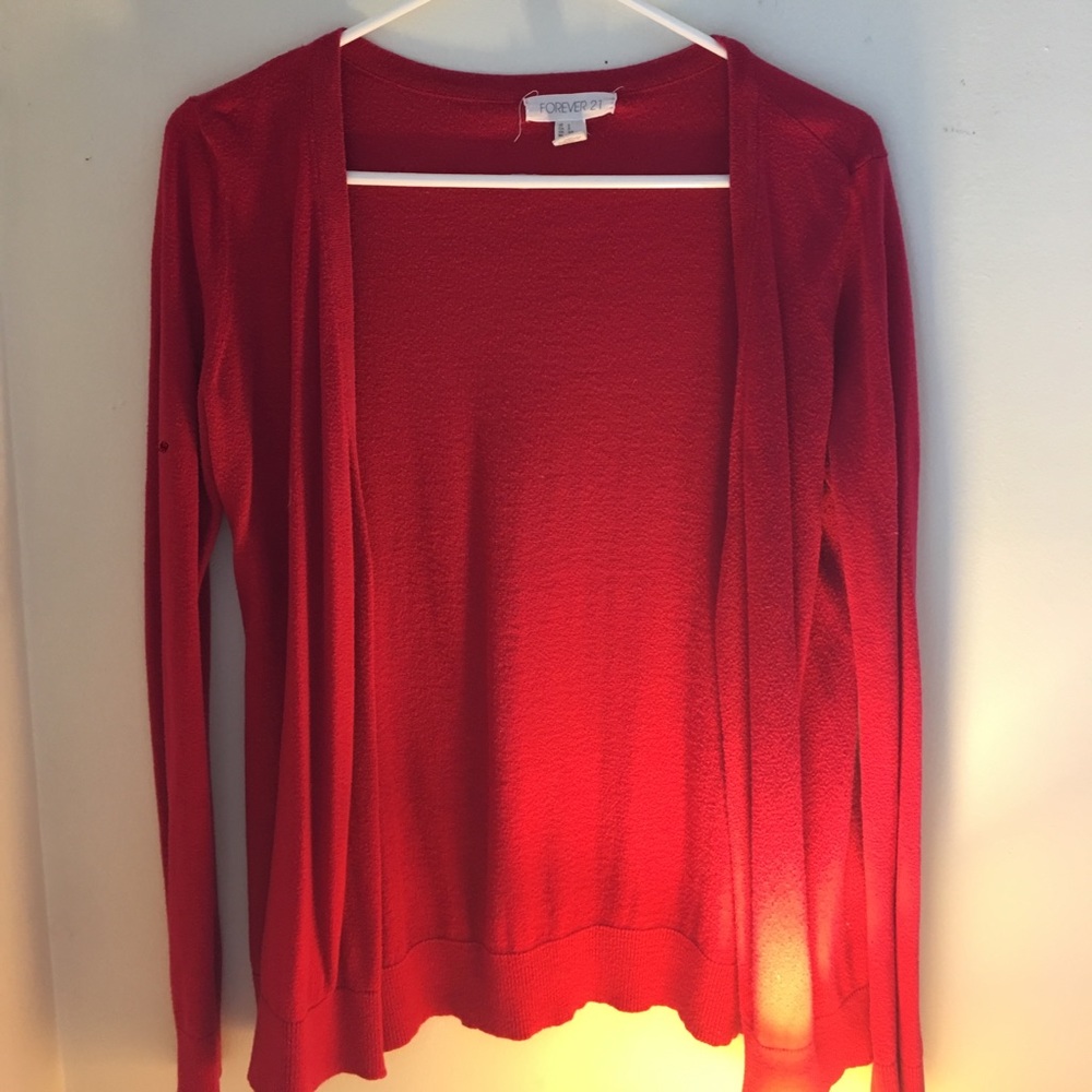 Red cardigan