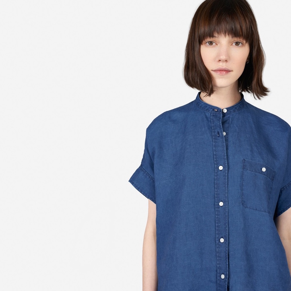 Everlane Linen Collarless Square Shirt Indigo 4