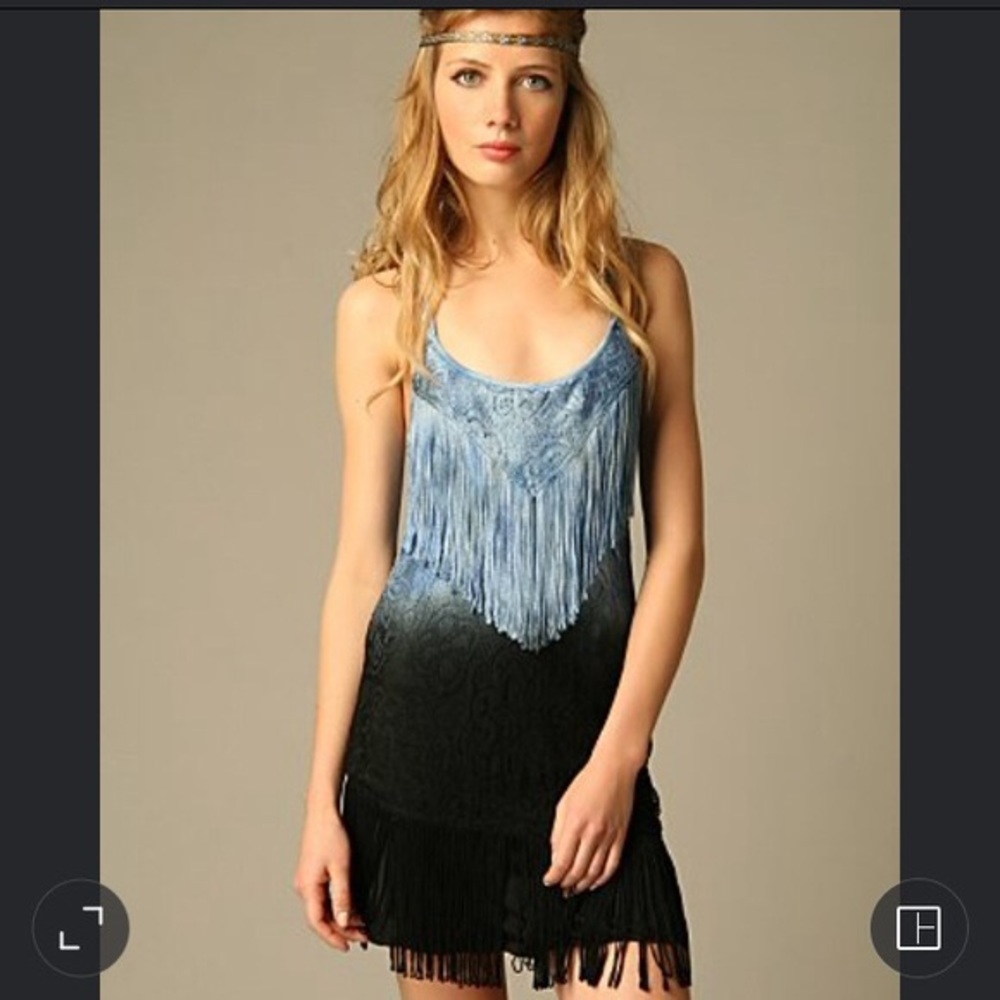 Free People Blue Ombré Fringe Dress