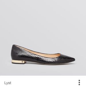 Tory Burch black snake skin pointy toe flats