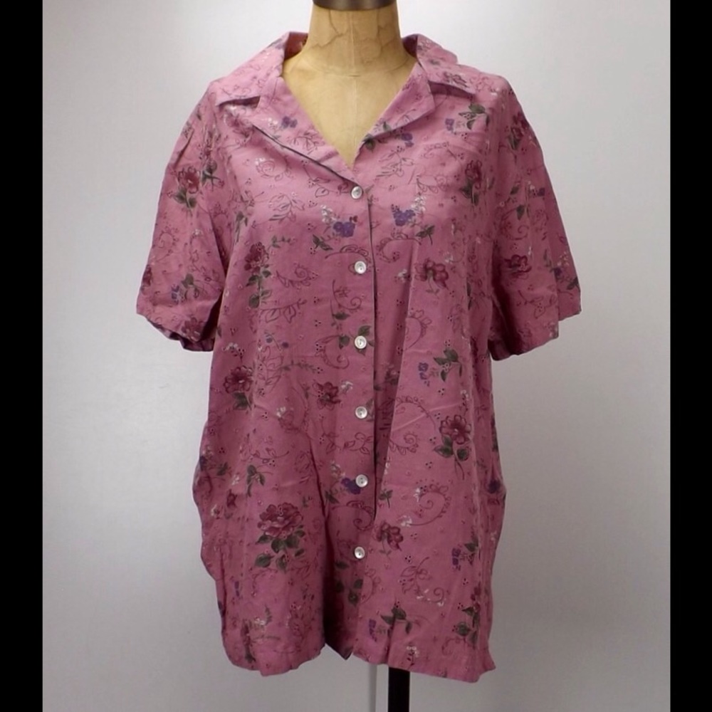vintage embroidered camp shirt floral print tunic