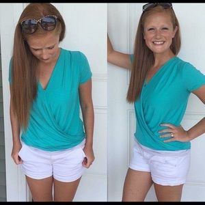 Teal crossover top