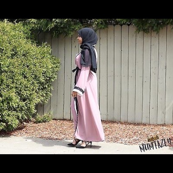 Rose Pink Laced Kimono Open Abaya Kimono - Picture 1 of 6