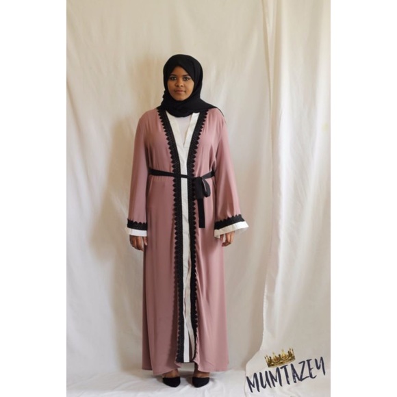 Rose Pink Laced Kimono Open Abaya Kimono - Picture 2 of 6