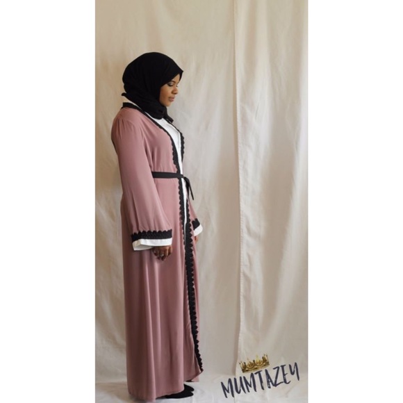 Rose Pink Laced Kimono Open Abaya Kimono - Picture 3 of 6