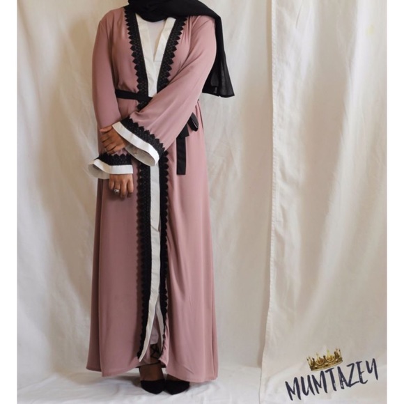 Rose Pink Laced Kimono Open Abaya Kimono - Picture 5 of 6