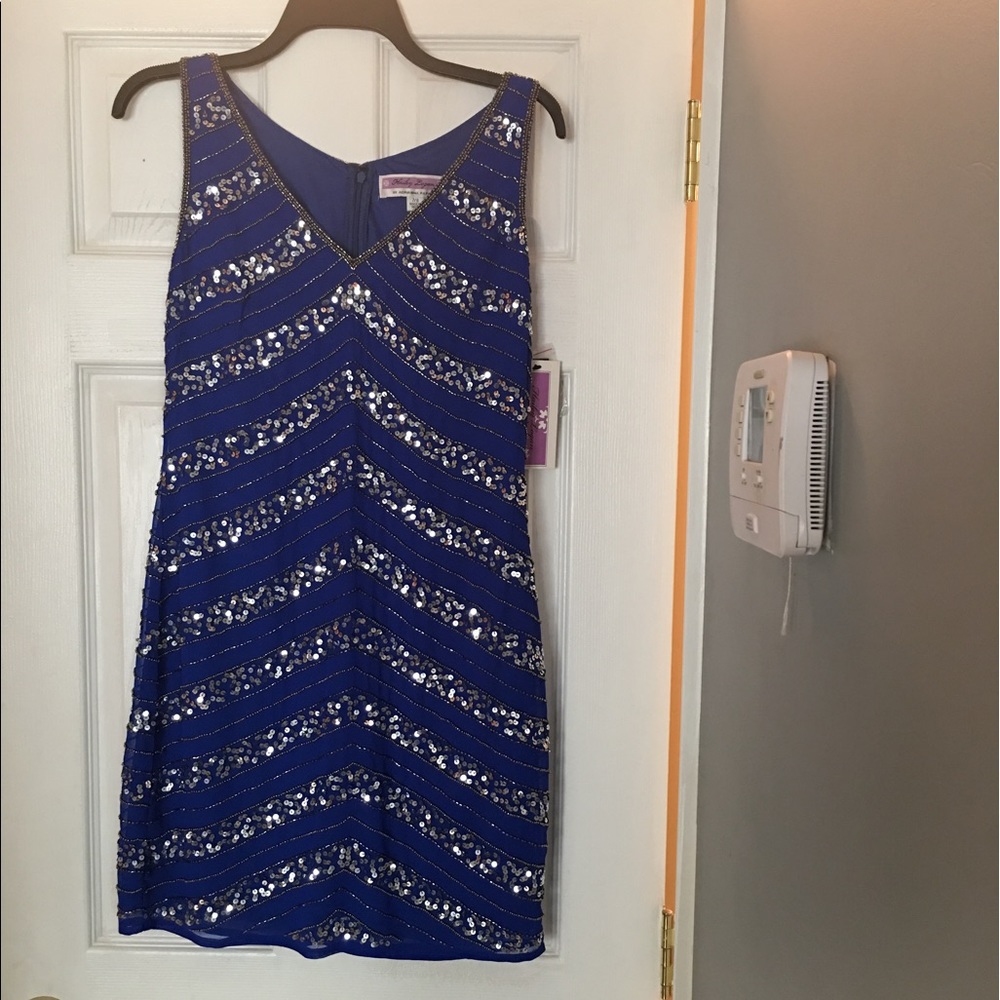 Hailey Logan Cobalt Blue Silver Sequin Dress