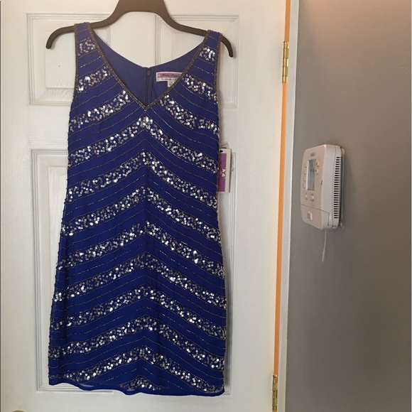 Hailey Logan Cobalt Blue Silver Sequin Dress - Picture 1 of 5