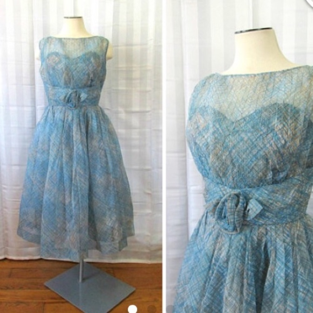 Vintage party dress 1950s prom frock blue 36 bust