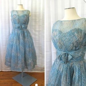 Vintage party dress 1950s prom frock blue 36 bust