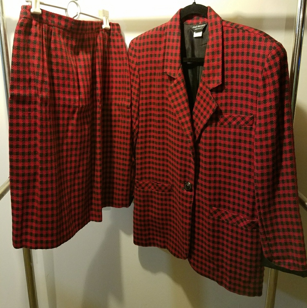 Women's Red & Black Plaid Skirt Set