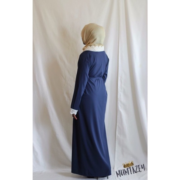Navy Blue Laced Kimono Open Abaya Kaftan Cover Up - Picture 3 of 7
