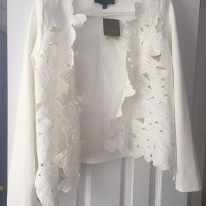 Anthropologie Deluna Floral Cardigan WHITE XS