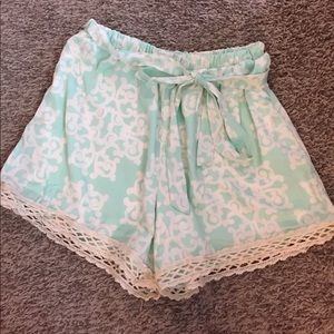 Mint and cream trellis shorts.