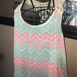 Bright summer sheer geometric crochet back tank