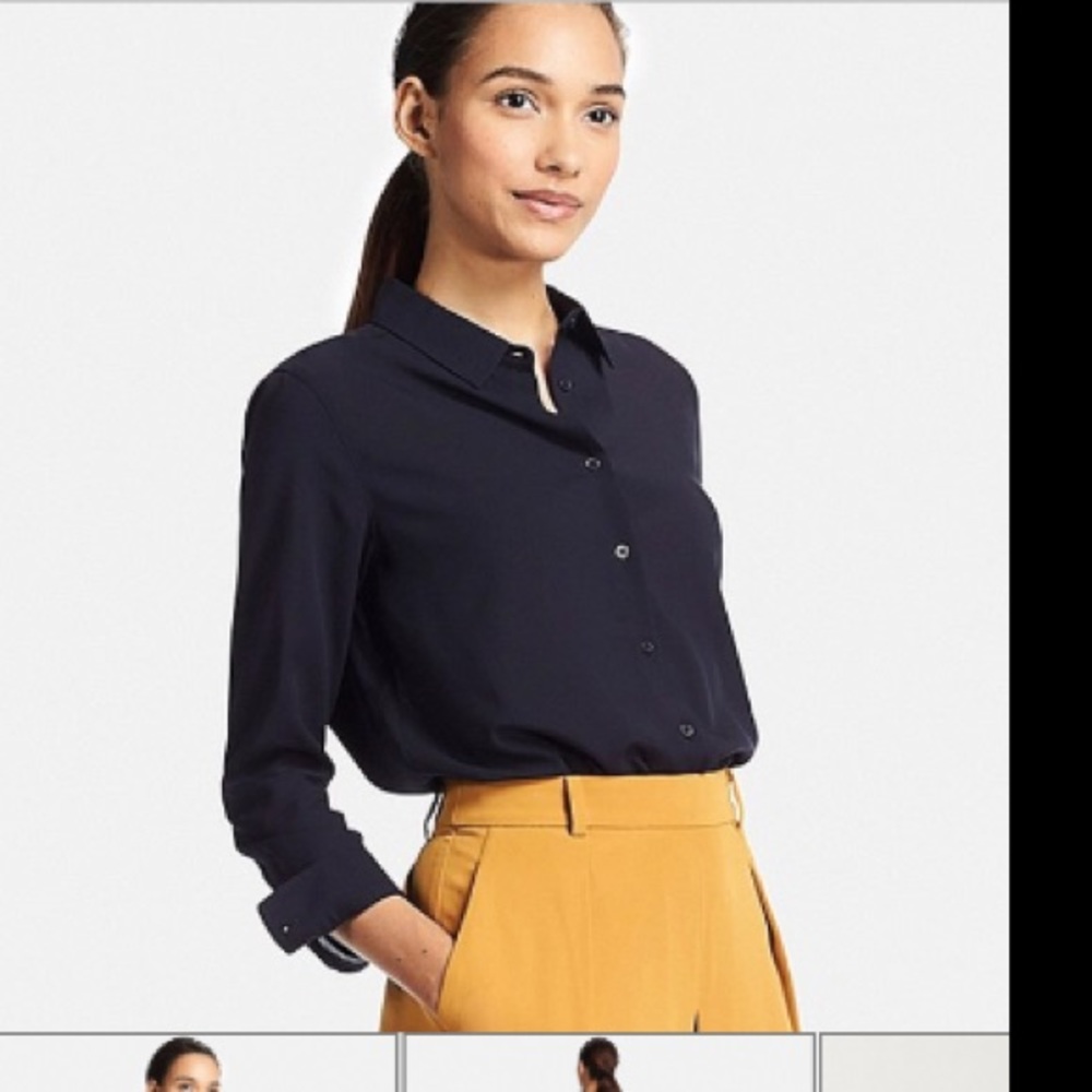 Uniqlo Navy Rayon Button down Blouse