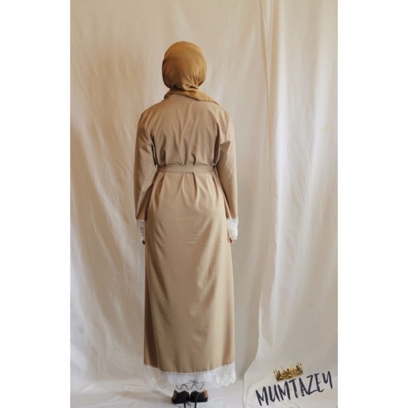 Beige Laced Kimono Open Abaya Kaftan Cover Up - Picture 4 of 7