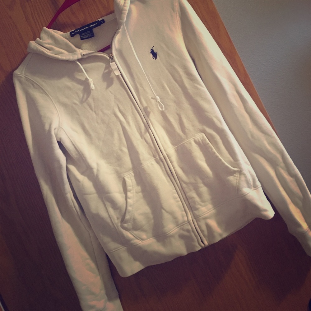 White Hooded Zip Up Sweatshirt