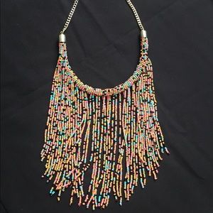 Multicolor Beaded Fringe Necklace