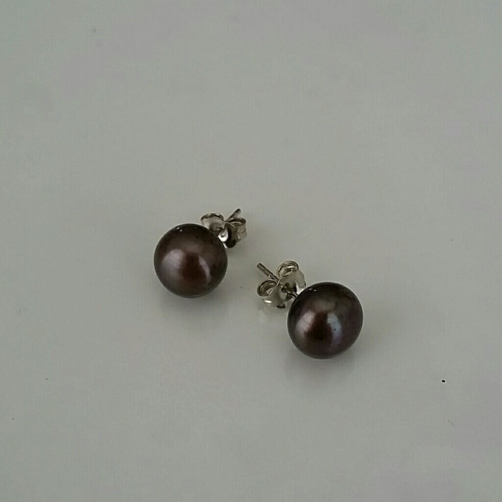 Bronze brown Pearl & 925 silver stud earrings *New