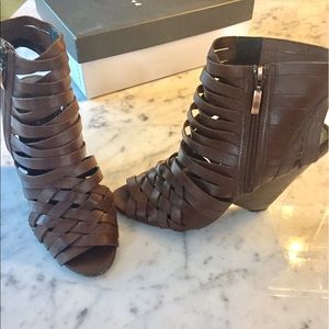 Chocolate brown leather peep toe booty