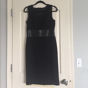 Black faux leather  belted waist dress