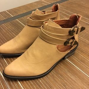 Adorable low heel booties with strap detail