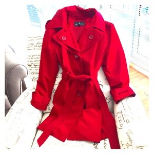 Red Waisted London Fog Raincoat Size LG