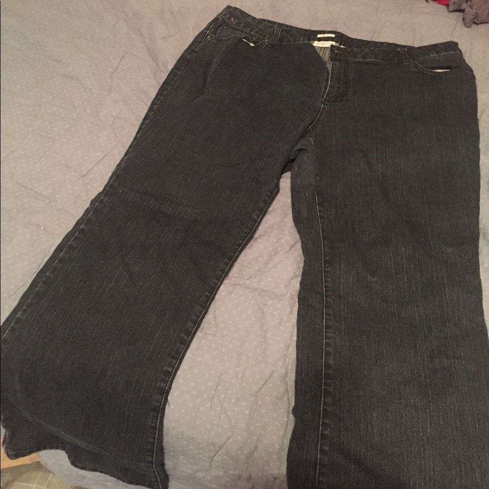 Blue jean flare leg stretch
