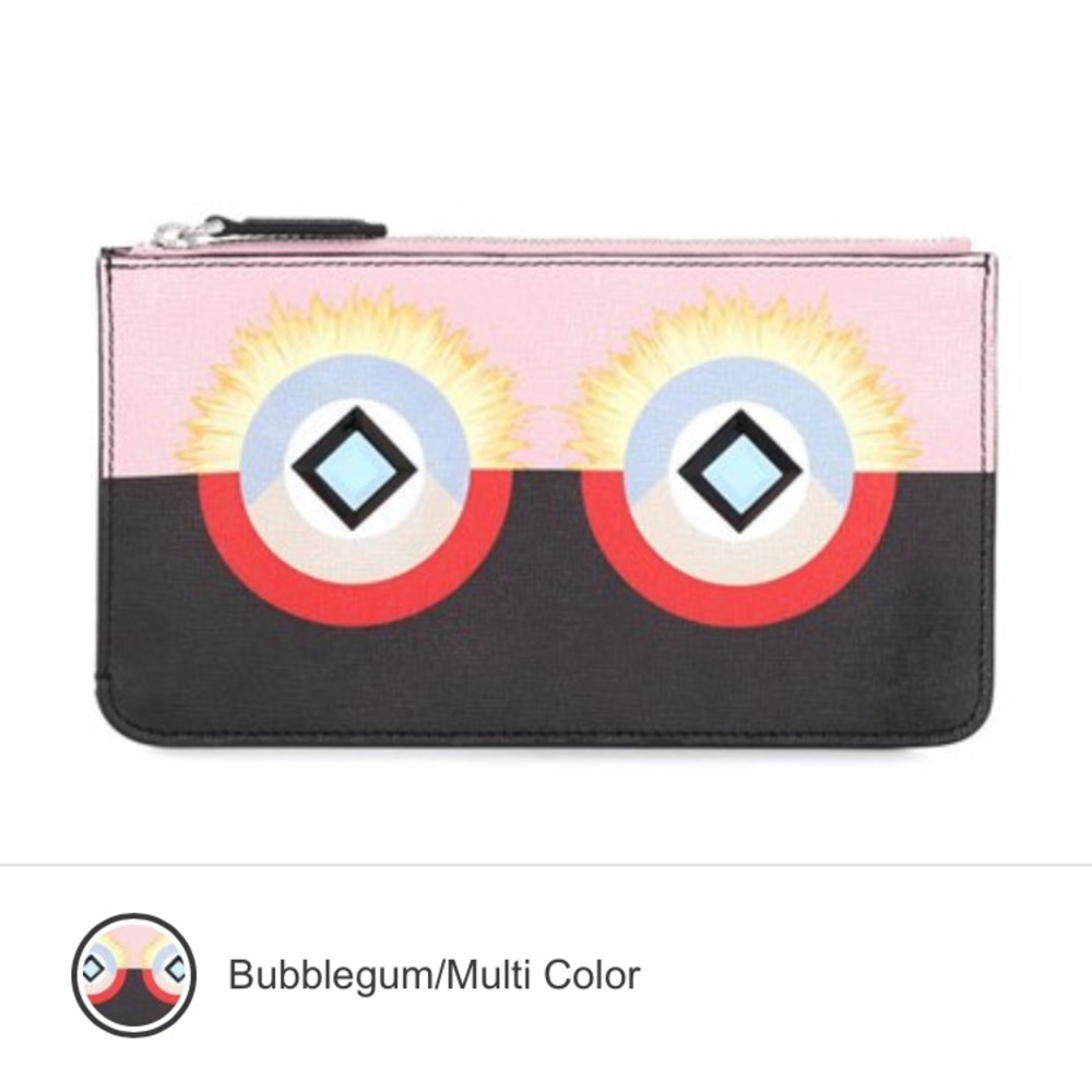 Monster Eyes Calfskin Leather Zip Pouch wallet