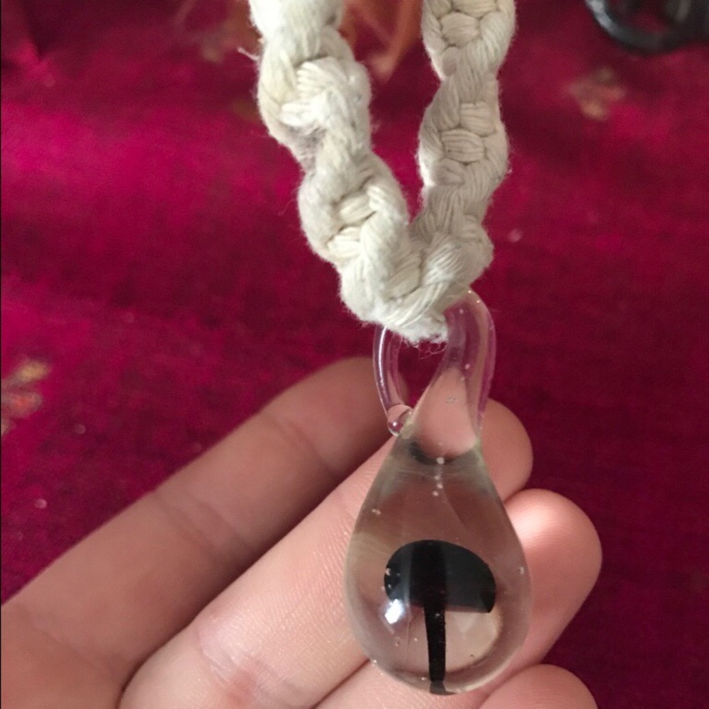 Mushroom glass pendant hemp necklace