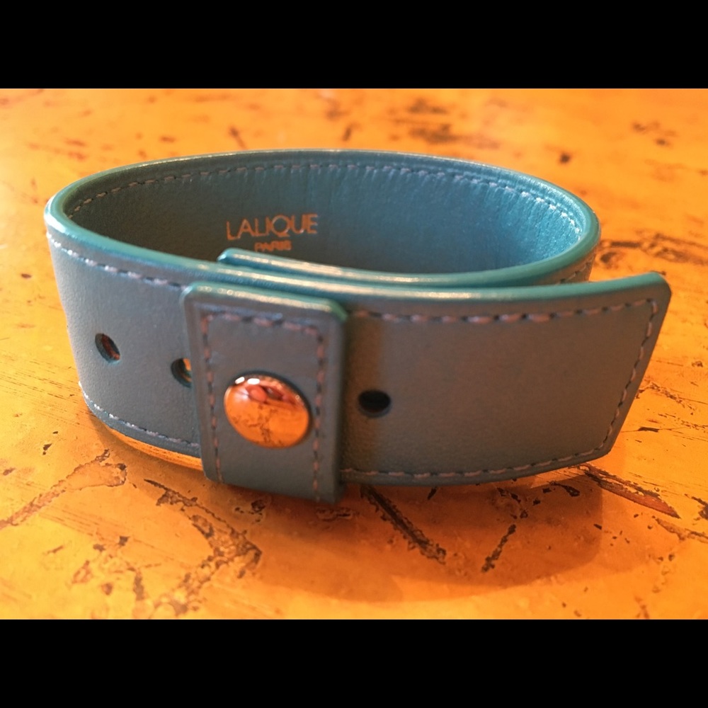 Lalique Paris Sky Blue Leather Bracelet Cuff